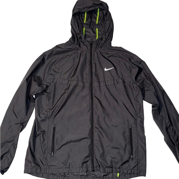 Nike Other - Nike Running Windbreaker Jacket Mens XL Grey Neon Green Ripstop Hooded Full Zip